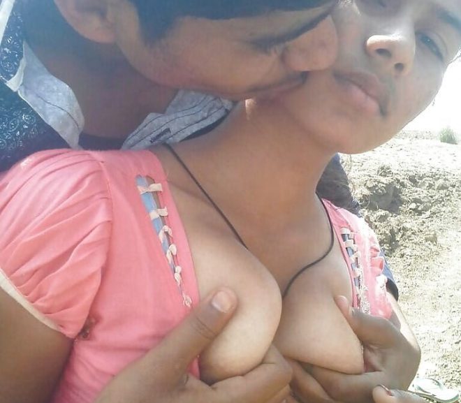 Young village lovers, bf playing with gf boobs in outdoor?